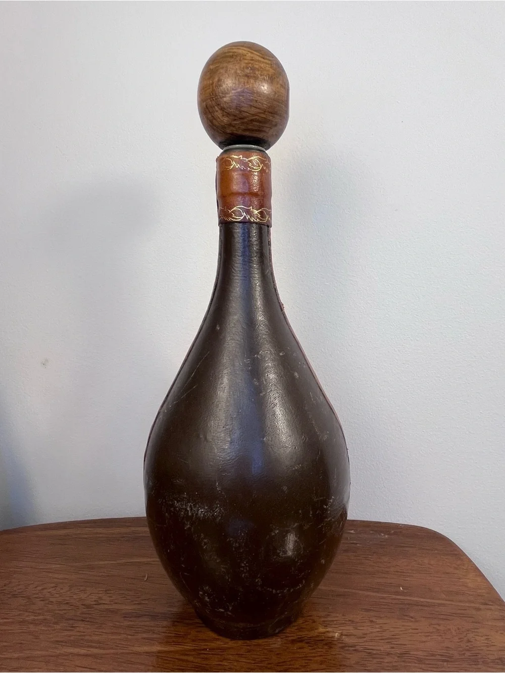 Florence‎ Italy Fausto Corduri Leather Wrapped Decanter Bottle Grapes Vintage